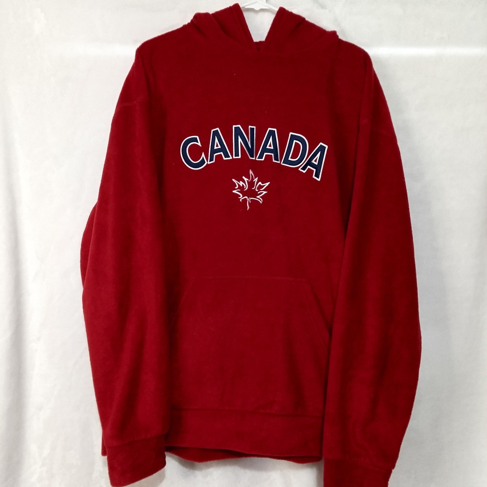 Canadiana Clothing Co Mens XL Red Fleece Canada Maple Leaf Hoodie Pullover